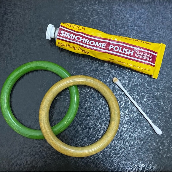 Vintage Green & Yellow Swirl Marbled Bakelite Bangle Bracelet Set - Picture 6 of 12